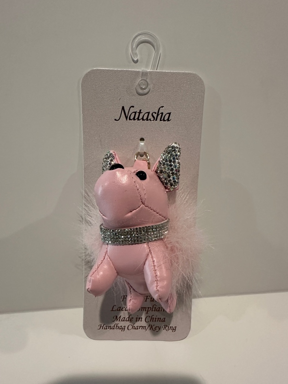 Natasha Faux Fur/Faux Leather Baby Pink Bling Puppy Bag Charm/Key Ring.